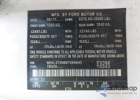 2011 Ford Transit Connect Xlt z USA, uszkodzony, nr VIN NM0LS7DN6BT069845